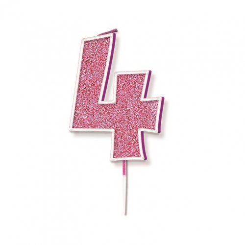Candle Numeral #4 Sparkling Fizz Pink (7.5cm) #30OT656246 - Each (Pkgd.)