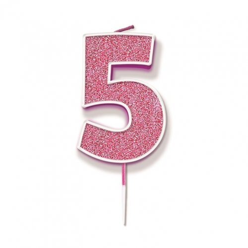 Candle Numeral #5 Sparkling Fizz Pink (7.5cm) #30OT656253 - Each (Pkgd.)