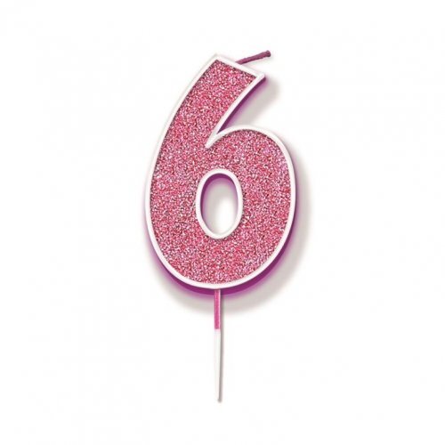 Candle Numeral #6 Sparkling Fizz Pink (7.5cm) #30OT656260 - Each (Pkgd.)