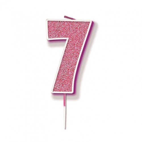 Candle Numeral #7 Sparkling Fizz Pink (7.5cm) #30OT656277 - Each (Pkgd.)
