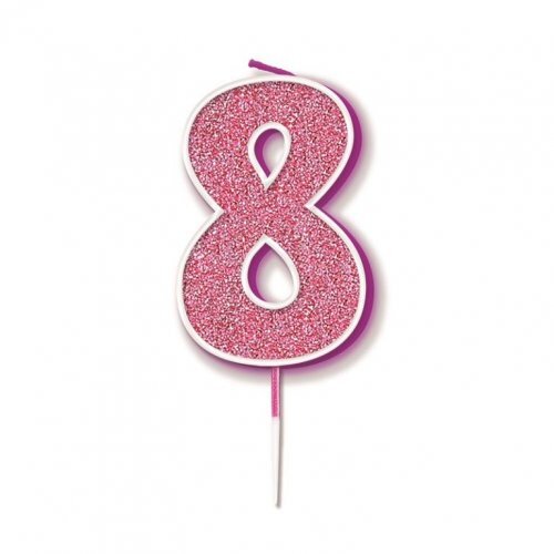 Candle Numeral #8 Sparkling Fizz Pink (7.5cm) #30OT656284 - Each (Pkgd.)