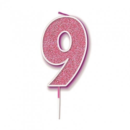 Candle Numeral #9 Sparkling Fizz Pink (7.5cm) #30OT656291 - Each (Pkgd.)
