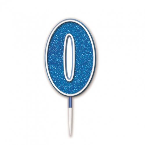 Candle Numeral #0 Sparkling Fizz Blue (7.5cm) #30OT656307 - Each (Pkgd.)
