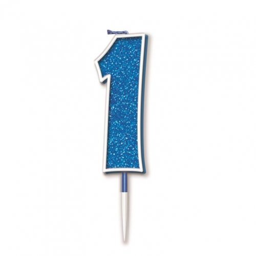 Candle Numeral #1 Sparkling Fizz Blue (7.5cm) #30OT656314 - Each (Pkgd.)