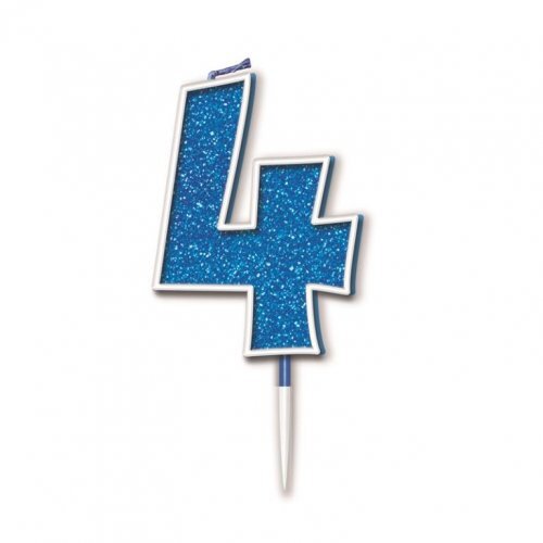 Candle Numeral #4 Sparkling Fizz Blue (7.5cm) #30OT656345 - Each (Pkgd.)
