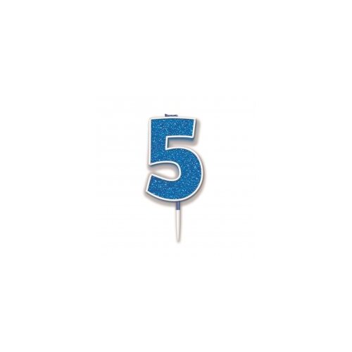 Candle Numeral #5 Sparkling Fizz Blue (7.5cm) #30OT656352 - Each (Pkgd.)