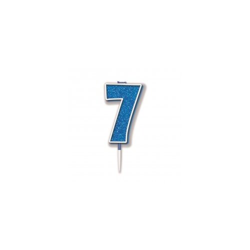 Candle Numeral #7 Sparkling Fizz Blue (7.5cm) #30OT656376 - Each (Pkgd.)