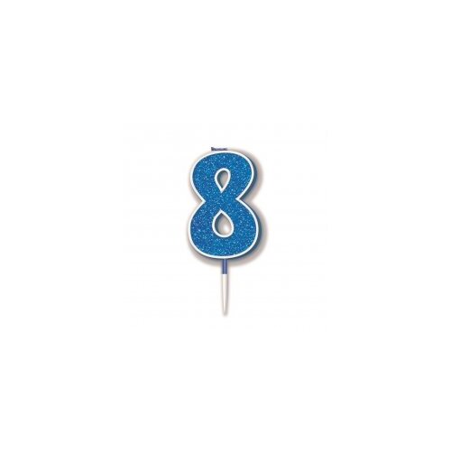 Candle Numeral #8 Sparkling Fizz Blue (7.5cm) #30OT656383 - Each (Pkgd.)