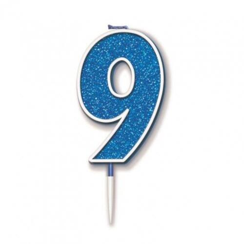 Candle Numeral #9 Sparkling Fizz Blue (7.5cm) #30OT656390 - Each (Pkgd.)