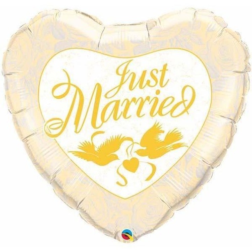 90cm Heart Foil Just Married Ivory & Gold #32463 - Each (Pkgd.) SPECIAL ORDER ITEM