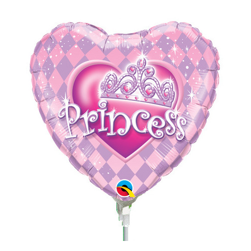 22cm Princess Tiara Heart Foil Balloon #32943AF - Each (Inflated, supplied air-filled on stick)