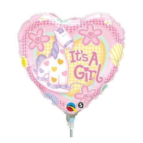 22cm Baby Girl Heart It's A Girl Soft Pony #32945AF - Each (Inflated, supplied air-filled on stick) 