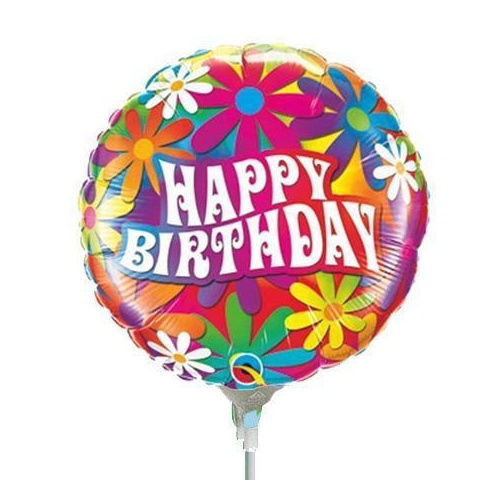 22cm Birthday Psychedelic Daisies Foil Balloon #32951AF - Each (Inflated, supplied air-filled on stick)TEMPORARILY UNAVAILABLE