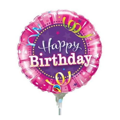 22cm Birthday Hot Pink Foil Balloon #32953AF - Each (Inflated, supplied air-filled on stick) TEMPORARILY UNAVAILABLE