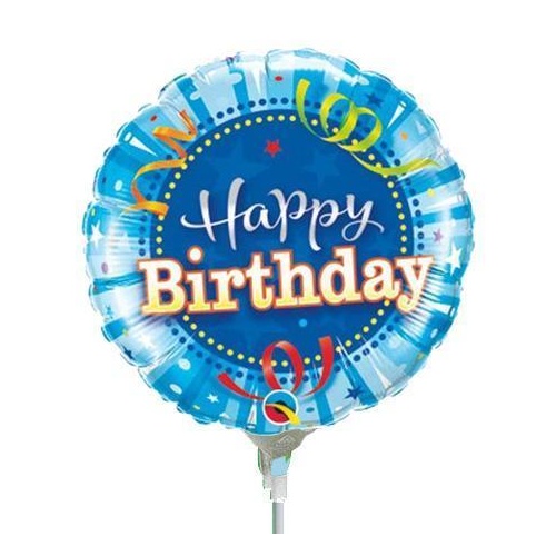 22cm Birthday Bright Blue #32955AF - Each (Inflated, supplied air-filled on stick) TEMPORARILY UNAVAILABLE