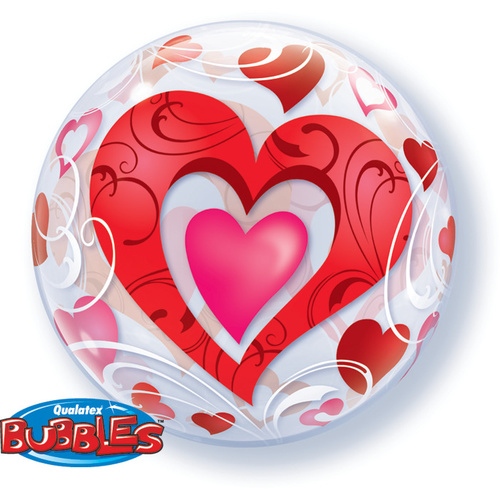 56cm Single Bubble Red Hearts & Filigree #33909 - Each