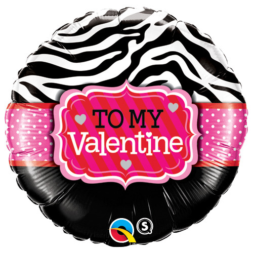 45cm Round Foil To My Valentine Zebra Stripes #34079 - Each (Pkgd.) TEMPORARILY UNAVAILABLE 