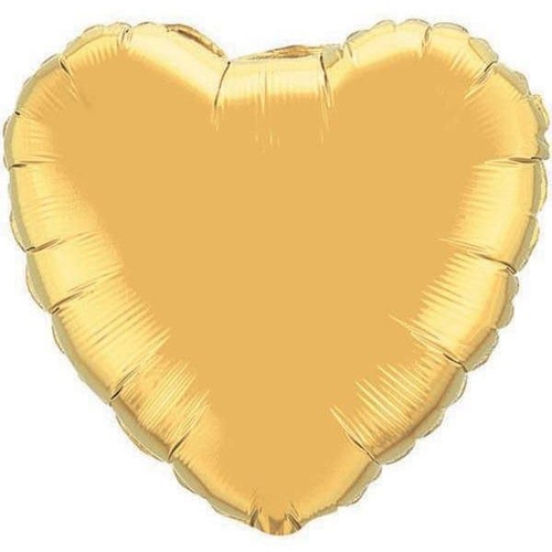 22cm Heart Metallic Gold Plain Foil Balloon #36334AF - Each (Inflated, supplied air-filled on stick)