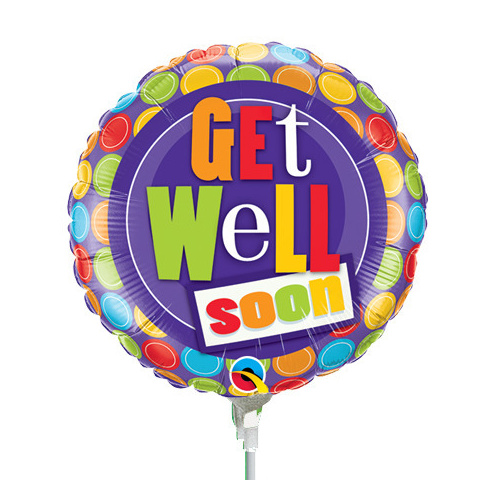 22cm Get Well Dot Patterns Foil Balloon #36483AF - Each (Inflated, supplied air-filled on stick)  TEMPORARILY UNAVAILABLE