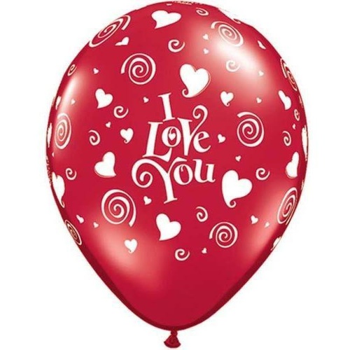 28cm Round Ruby Red I Love You Swirling Hearts #3714825 - Pack of 25 TEMPORARILY UNAVAILABLE