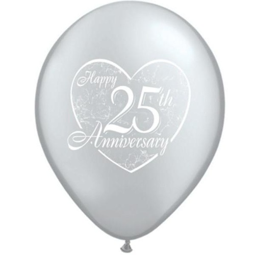DISC 28cm Round Silver Happy 25th Anniversary Heart #37184 - Pack of 50