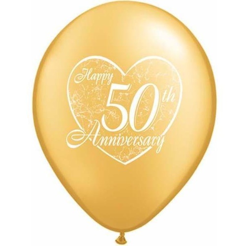 DISC 28cm Round Gold Happy 50th Anniversary Heart #37185 - Pack of 50 