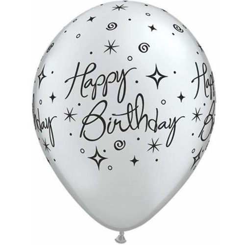 28cm Round Pearl Black & Silver Birthday Elegant Sparkles & Swirls #37497 - Pack of 50 