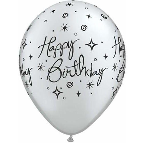 28cm Round Pearl Black & Silver Birthday Elegant Sparkles & Swirls #3749725 - Pack of 25 