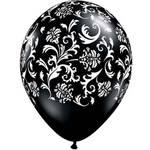28cm Round Onyx Black Damask Print (White) #37506 - Pack of 50 TEMPORARILY UNAVAILABLE