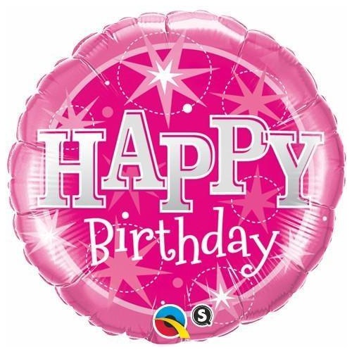 45cm Round Foil Birthday Pink Sparkle #37913 - Each (Pkgd.) 