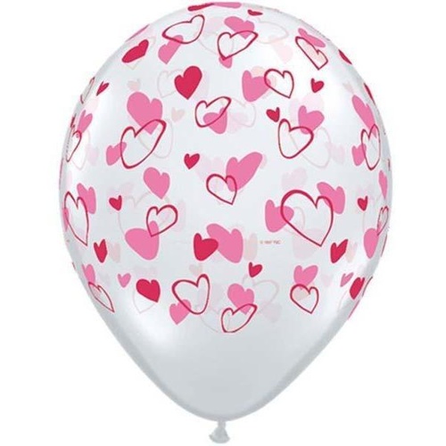 DISC 28cm Round Diamond Clear Red & Pink Hearts #38433 - Pack of 50 