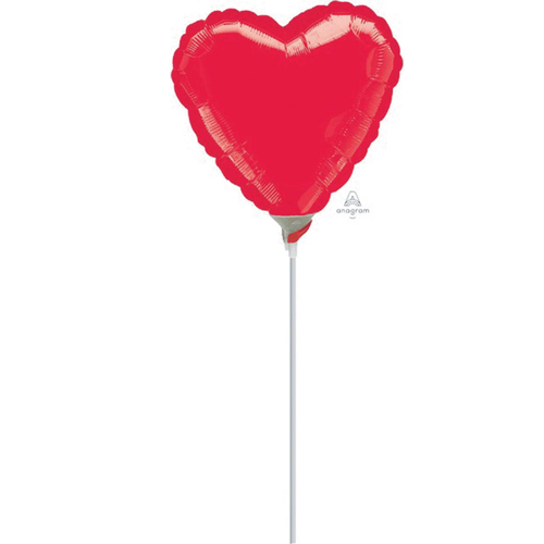 22cm Heart Metallic Red Plain Foil Balloon #4000129AF - Each  (Inflated, supplied air-filled on stick)
