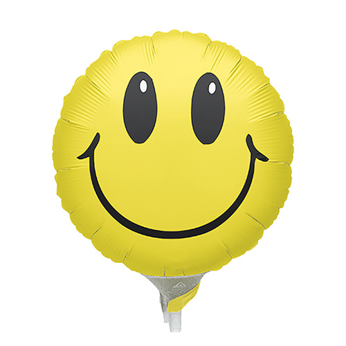 22cm Smile Face Foil Balloon #4005510AF - Each (Inflated, supplied air-filled on stick) TEMPORARILY UNAVAILABLE