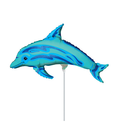 Mini Shape Animal Dolphin Ocean Blue Foil Balloon #4006069AF - Each (Inflated, supplied air-filled on stick)