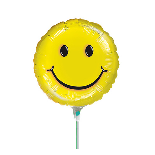 10cm Smile Face Foil Balloon #4007610AF - Each (Inflated, supplied air-filled on stick) TEMPORARILY UNAVAILABLE