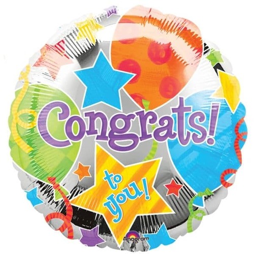10cm Congrats Jubilee Foil Balloon #4007875AF - Each (Inflated, supplied air-filled on stick)