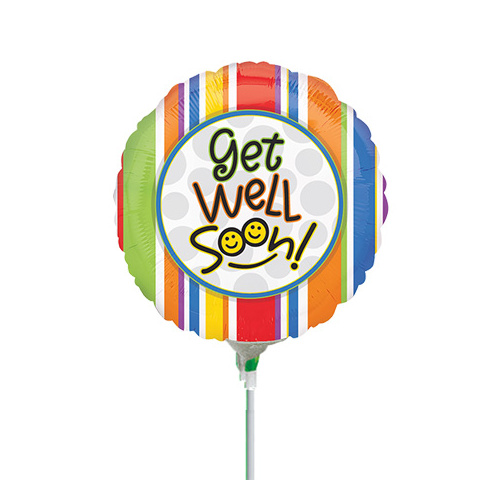 10cm Get Well Smiles Foil Balloon #4014246AF - Each (Inflated, supplied air-filled on stick)