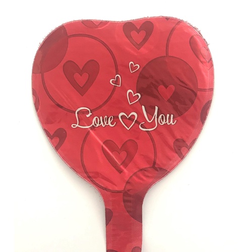 10cm Love You Hearts Foil Balloon #4014961AF - Each  (Inflated, supplied air-filled on stick)