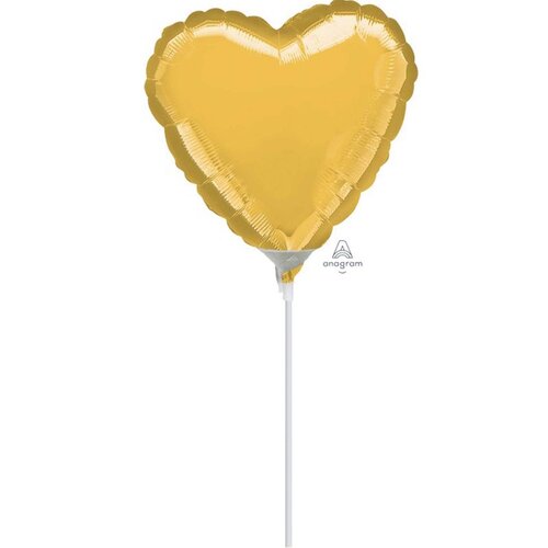 10cm Heart Gold Plain Foil Balloon #4016116AF - Each (Inflated, supplied air-filled on stick)