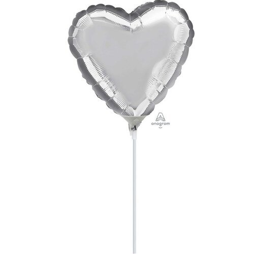 10cm Heart Silver Plain Foil Balloon #4016305AF - Each (Inflated, supplied air-filled on stick)