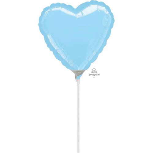 10cm Heart Pastel Blue Plain Foil Balloon #4016358AF - Each (Inflated, supplied air-filled on stick)