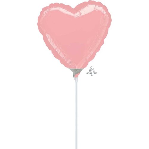 10cm Heart Pastel Pink Plain Foil Balloon #4016466AF - Each (Inflated, supplied air-filled on stick)