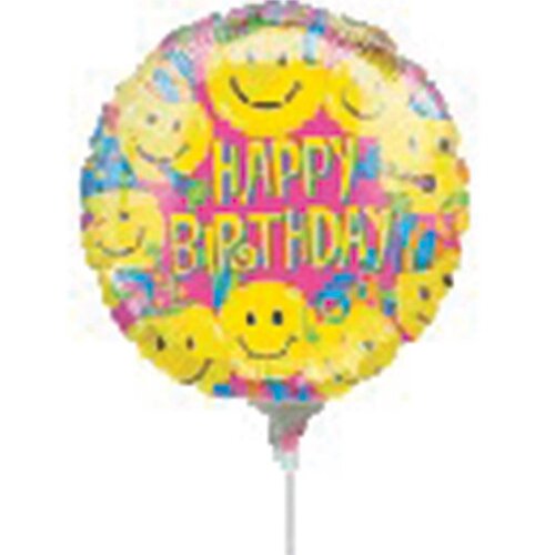 22cm Happy Birthday Smiles Foil Balloon #4018105AF - Each (Inflated, supplied air-filled on stick)