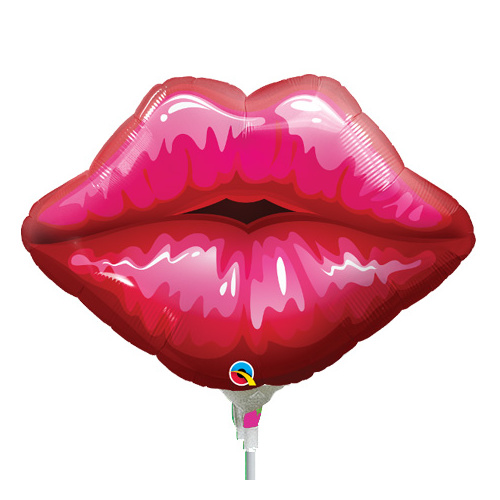 Mini Shape Love Red Kissey Lips Foil Balloon 35cm #40213AF - Each (Inflated, supplied air-filled on stick)