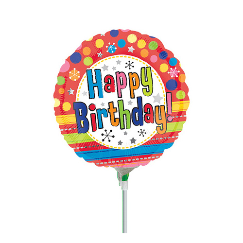 10cm Birthday Bright Foil Balloon #4022119AF - Each (Inflated, supplied air-filled on stick) TEMPORARILY UNAVAILABLE
