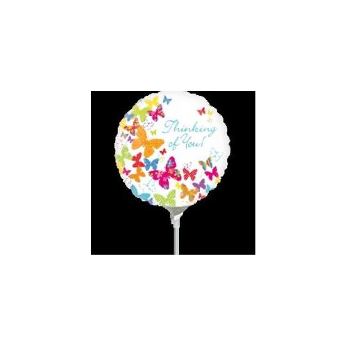 22cm Thinking of You Butterflies Foil Balloon #4022140AF - Each (Inflated, supplied air-filled on stick) TEMPORARILY UNAVAILABLE 