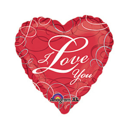 10cm I Love You Swirls Heart Shape Foil Balloon #4023314AF - Each (Inflated, supplied air-filled on stick)