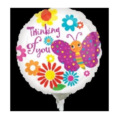 22cm Cute Butterfly Thinking of You Foil Balloon #4026881AF - Each  (Inflated, supplied air-filled on stick)