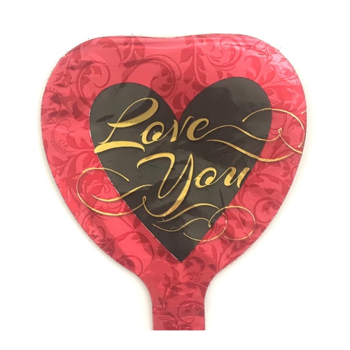 10cm Love You Gold & Black Foil Balloon #4027688AF - Each  (Inflated, supplied air-filled on stick) TEMPORARILY UNAVAILABLE