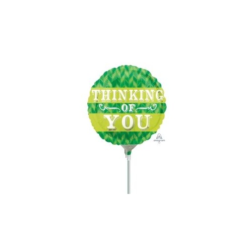 10cm Green Chevron Thinking Of You Foil Balloon #4028885AF - Each (Inflated, supplied air-filled on stick)